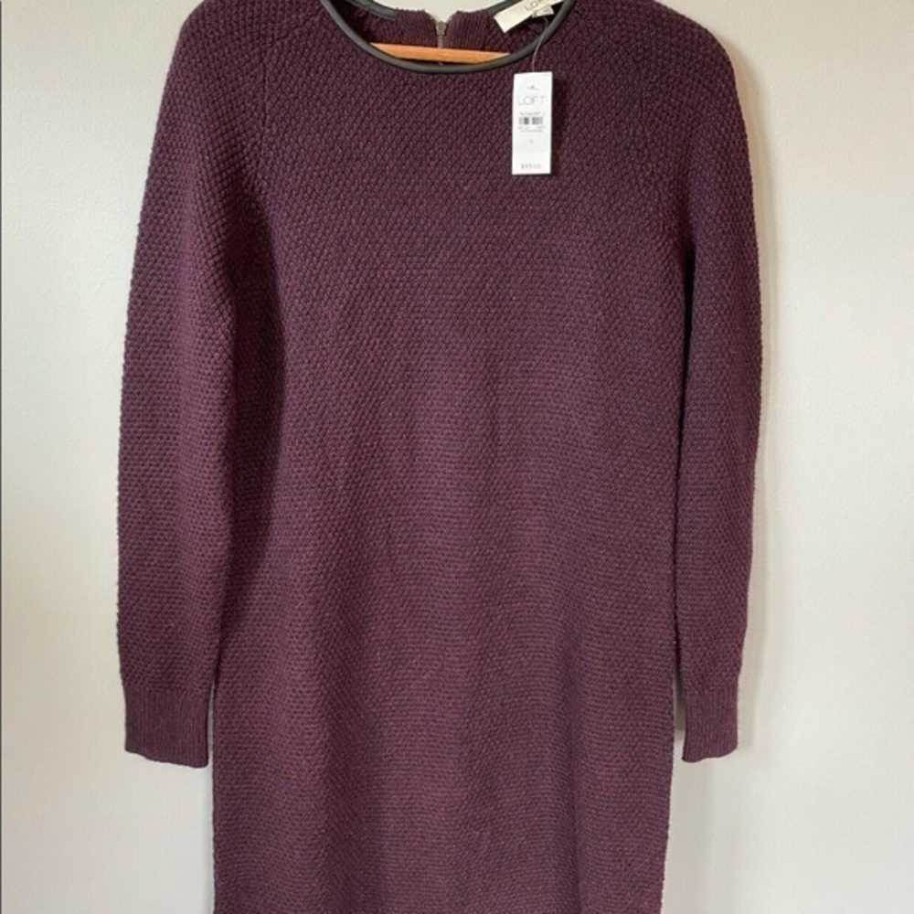 NEW $90 Loft Womens Dress Purple knit Textured Camel Hair Long Sleeve Ann Taylor